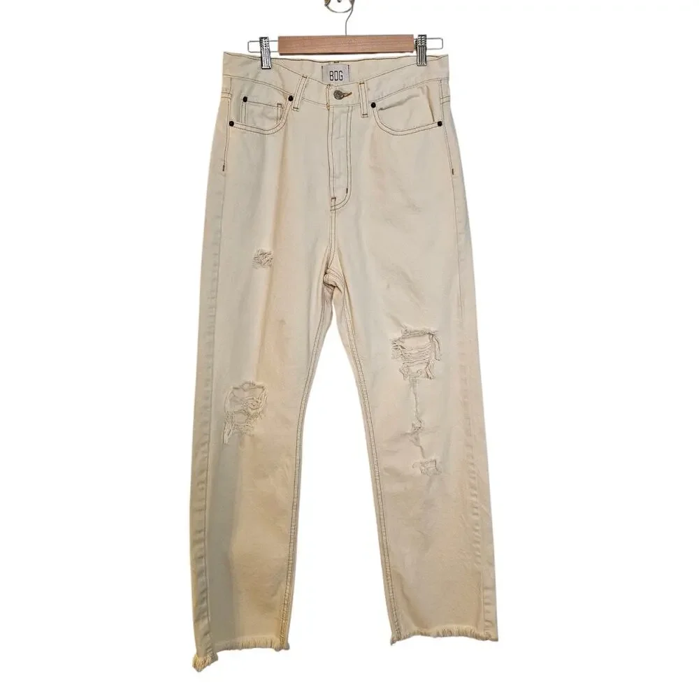 BDG Urban Outfitters Distressed Cowboy Jean Cream White Wide Leg Size 30
